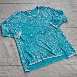 Lemon Way LINEN Blend Blue and White Top